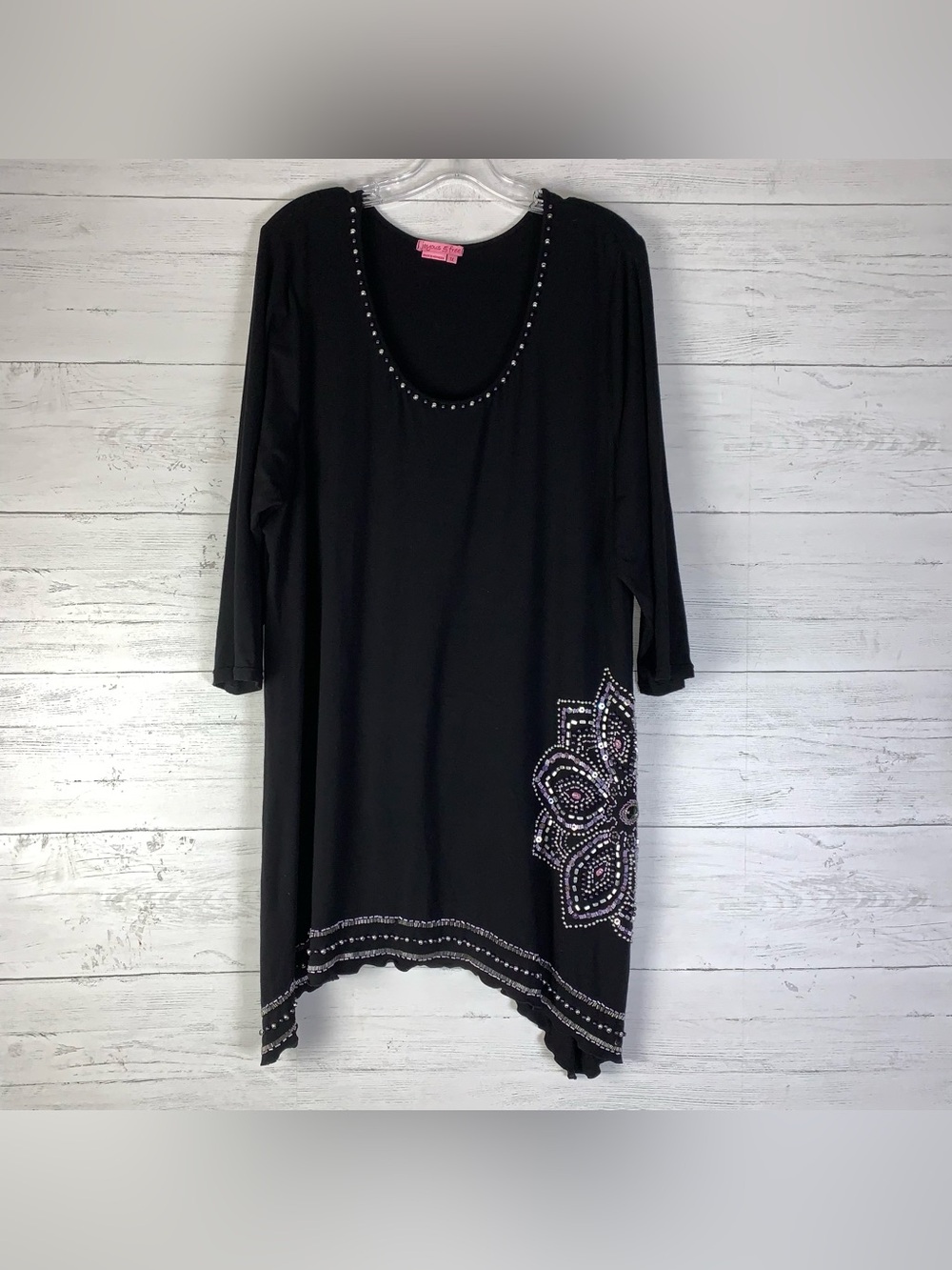 Joyous & Free beaded mini dress size 1X asymmetrical